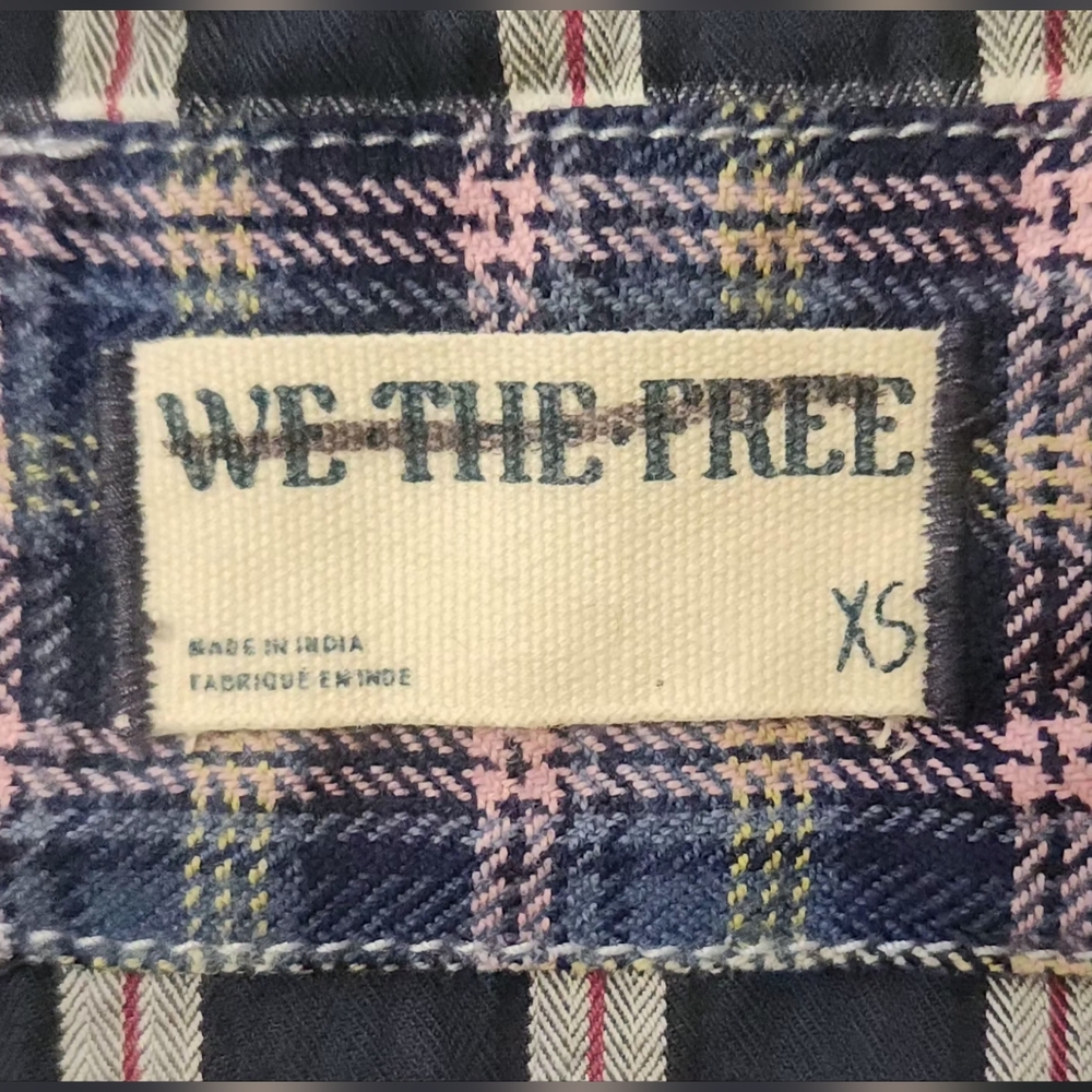We The Free Blue Argyle Plaid Patchwork Chambray … - image 7